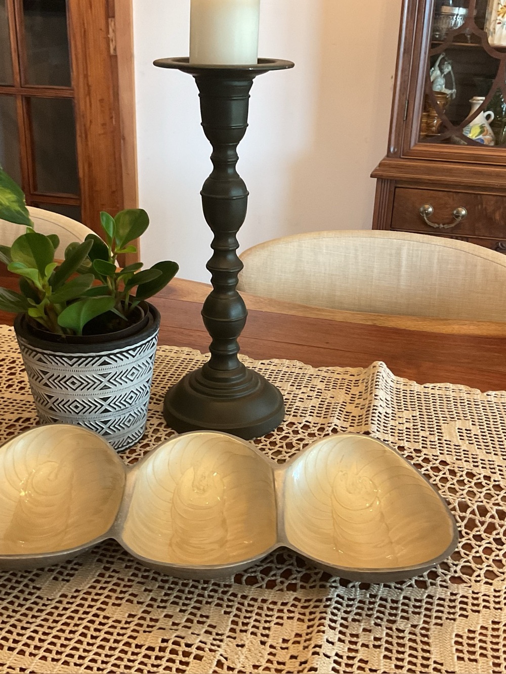 Ceramic Double Shell Serving Dish - Cream Interior